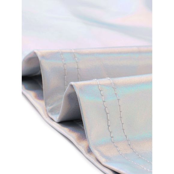 Women's Metallic Sleeveless High Waist Party Holographic Dress Silver - Picture 5 of 5